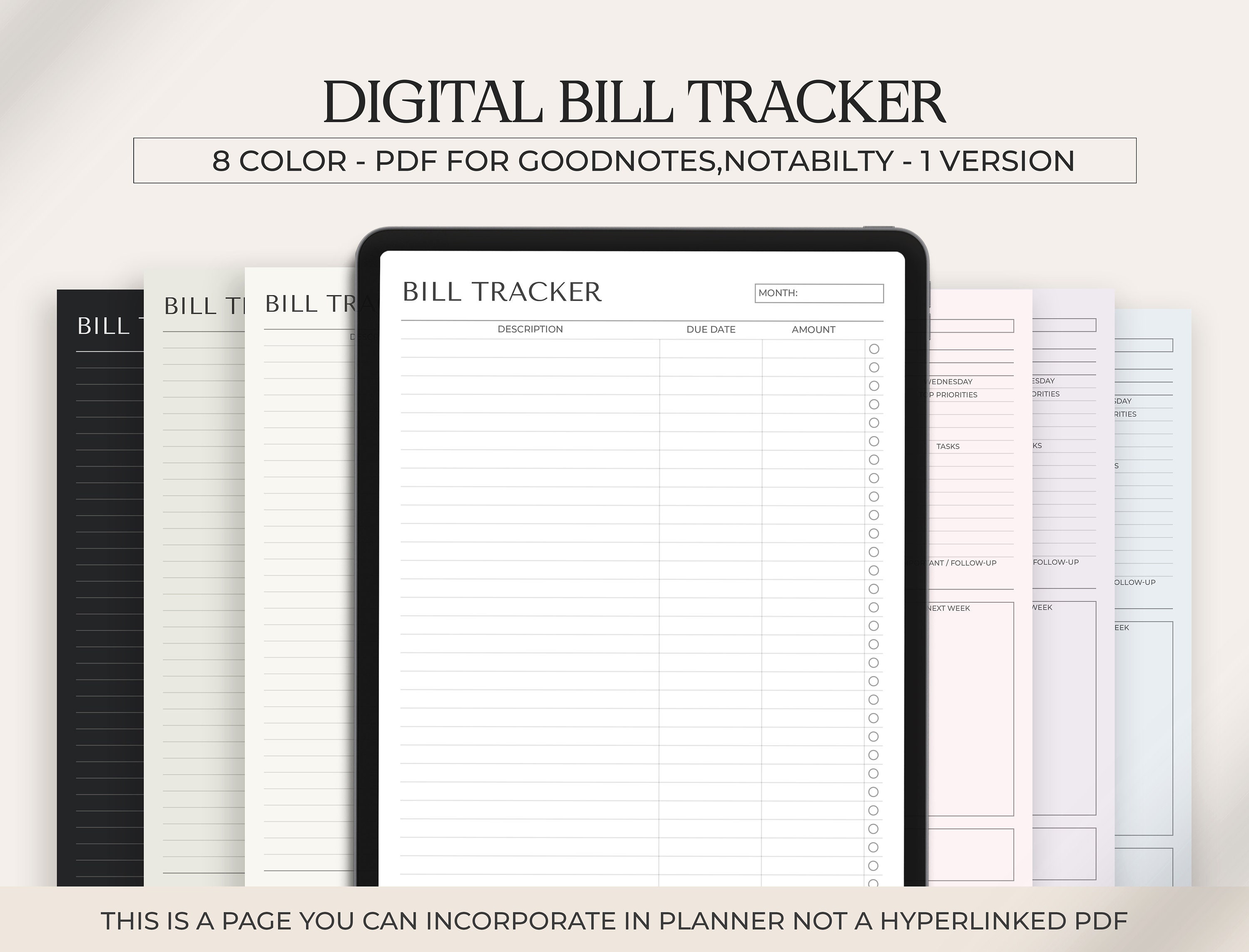 Digital Bill Payment Tracker: Goodnotes Template (PDF) - Etsy