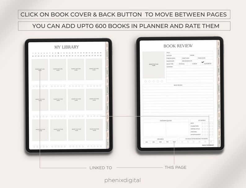 Digitaal leesdagboek, leeslogboek, boektracker, boekrecensie, digitale boekenplank, boekleestrackerplanner voor iPad, Goodnotes Journal afbeelding 4