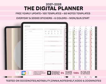 2026 2027 Digital Planner Goodnotes Dated iPad Planner Daily Weekly Monthly Journal For iPad and Android with Stickers Bundle