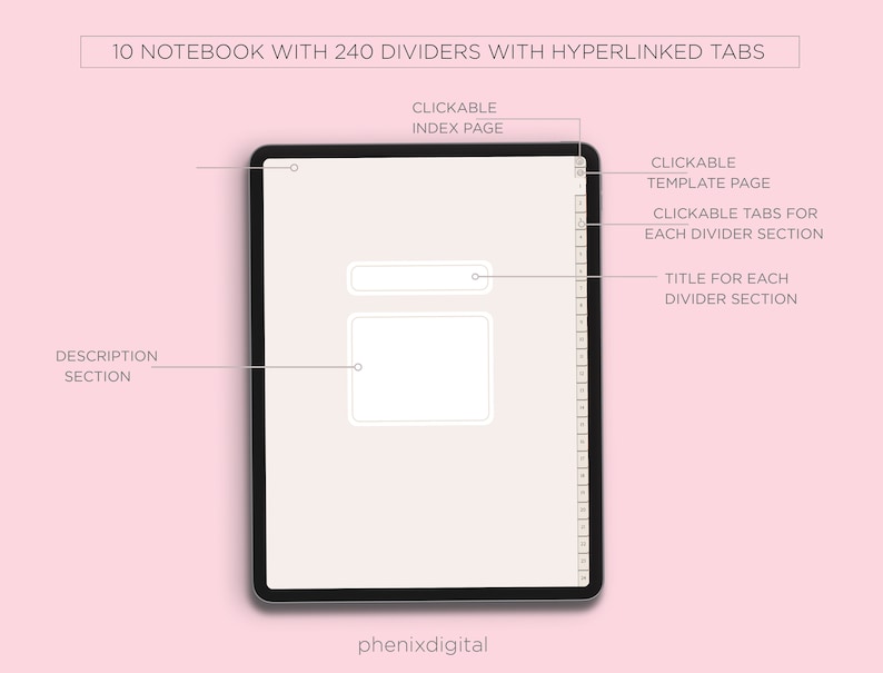 Puede incluir: Un cuaderno digital con 240 divisores y pesta&ntilde;as con hiperv&iacute;nculos. El cuaderno tiene una p&aacute;gina de &iacute;ndice clickable, una p&aacute;gina de plantilla clickable y pesta&ntilde;as clickables para cada secci&oacute;n de divisor. Cada secci&oacute;n de divisor tiene un t&iacute;tulo.