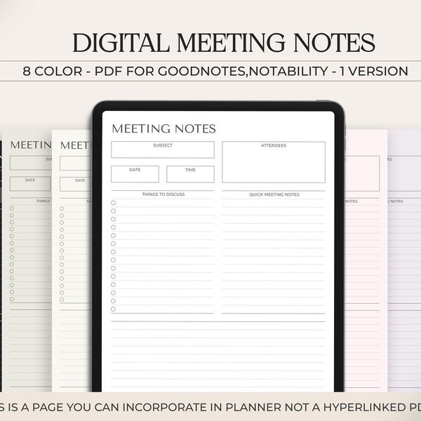 Digital Meeting Minutes Template, Goodnotes Template Notability, Meeting Notes, Business Project Record, Business Agenda Note Taking Zoom