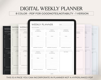 Digital Weekly Planner Template: Goodnotes, Notability (PDF)