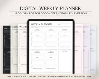 Digitaler Wochenplaner Goodnotes Template Notability, To Do Desk Planner, Wochenagenda, Weekly Organizer, Woche auf einen Blick Woche auf einer Seite