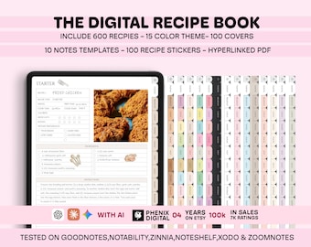 Digital Recipe Book, Recipe Planner, Cookbook Planner for Goodnotes, Notability (iPad)
