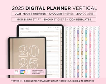 2025 Digital Planner: Daily, Weekly, Monthly Journal (Goodnotes, Notability Template)
