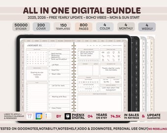 All-in-One Digital Planner 2025-2027, Weekly Daily Journal (Digital Download)