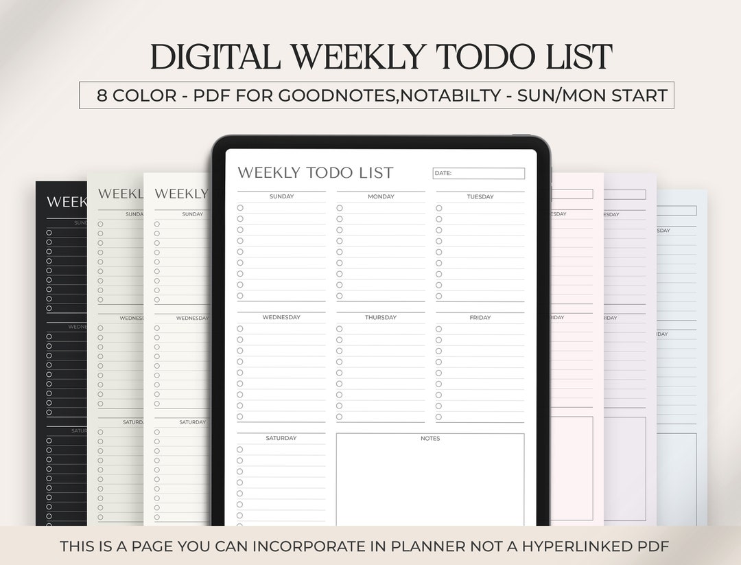 Digital Weekly to Do List Goodnotes Template Notability, Productivity ...