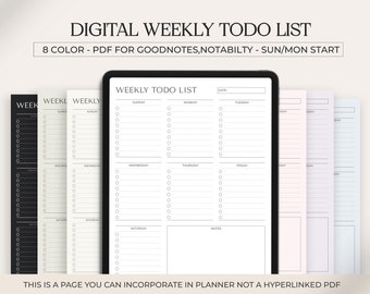 Digital Weekly To-Do List Template: Goodnotes, Notability (PDF)