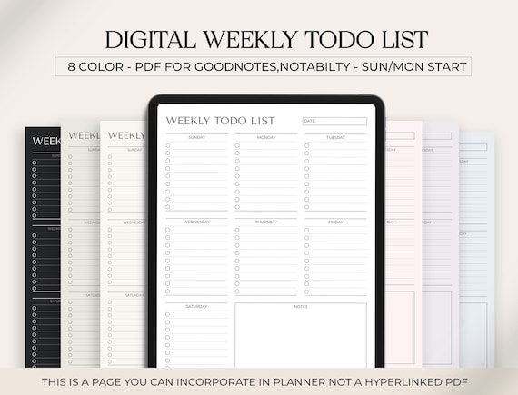 Digital Weekly To-Do List Template: Goodnotes, Notability (PDF)