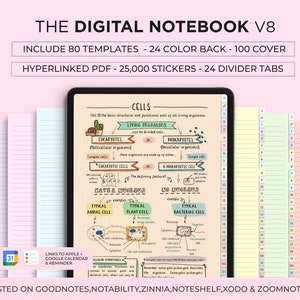 Quaderno digitale con schede, quaderno Goodnotes, quaderno per studenti, diario digitale, modello di note digitali, calendario di Google Planner di Apple