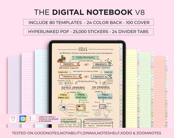 Digitaal notitieboekje met tabbladen, Goodnotes-notitieboekje, studentennotitieboekje, digitaal dagboek, sjabloon voor digitale notities, Apple Google Planner-kalender