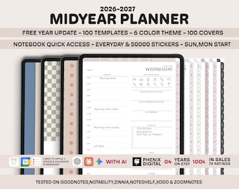 2026 2027 Digital Planner Midyear Planner Dated Hyperlinked Goodnotes Notability Daily Weekly Monthly Planner Portrait iPad Planner