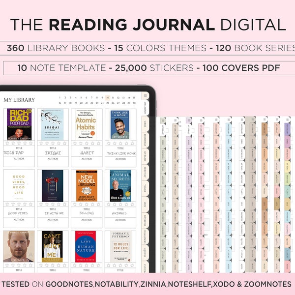 Digital Reading Journal, Digital Reading Planner, Reading Tracker, Portrait Reading Journal, Book Tracker, Book Review Goodnotes Journal