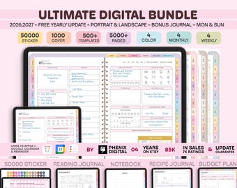 2026 2027 All-in-One Digital Planner Bundle, Digital Planner, 2026 Journal Planner Bundle, Digital Goodnotes Template, Weekly Daily Planner