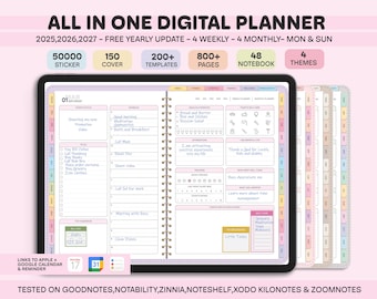 All-in-One Digital Planner 2025, 2026, 2027, Digital Planner, Digital Journal, Digital Goodnotes Template, Weekly, Daily Planner, Notability