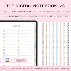 Cuaderno Digital, Cuadernos Goodnotes, Cuaderno con Pestaña, Retrato, Diario Digital Forrado, Plantilla de Notas Digitales, Diario de Cuaderno de Estudiante