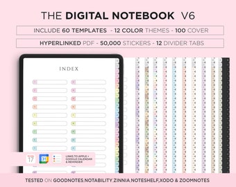 Digitaal notitieboekje, Goodnotes-notitieboekjes, notitieboekje met tabblad, portret, gelinieerd digitaal dagboek, sjabloon voor digitale notities, studentennotitieboekje