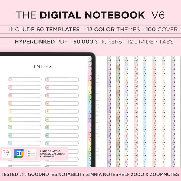 Digitaal notitieboekje, Goodnotes-notitieboekjes, notitieboekje met tabblad, portret, gelinieerd digitaal dagboek, sjabloon voor digitale notities, studentennotitieboekje