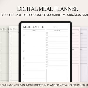 Planificateur de repas hebdomadaire numérique : Goodnotes, modèle Notability (PDF)