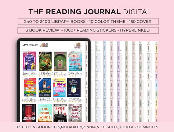 Digital Reading Journal, Book Review Tracker for Goodnotes, iPad (Digital Download)