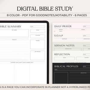 Digital Bible Study Template, Goodnotes Template Notability, Chapter Summary, SOAP Journal, Faith Reflection, Prayer Journal