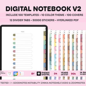 Minimal Digital Notebook: Cornell Note-Taking, 50000 Stickers (Digital Download)