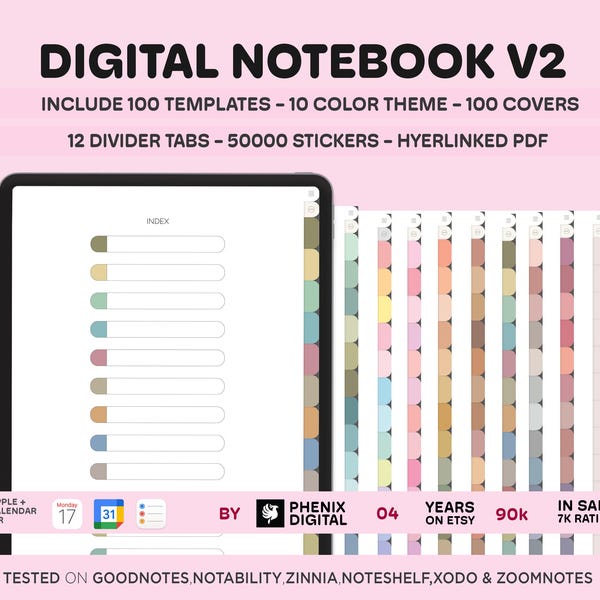 Minimal Digital Notebook: Cornell Note-Taking, 50000 Stickers (Digital Download)