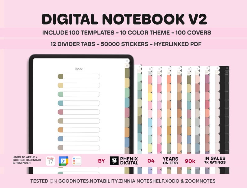 Minimal Digital Notebook: Cornell Note-Taking, 50000 Stickers (Digital Download) image 1