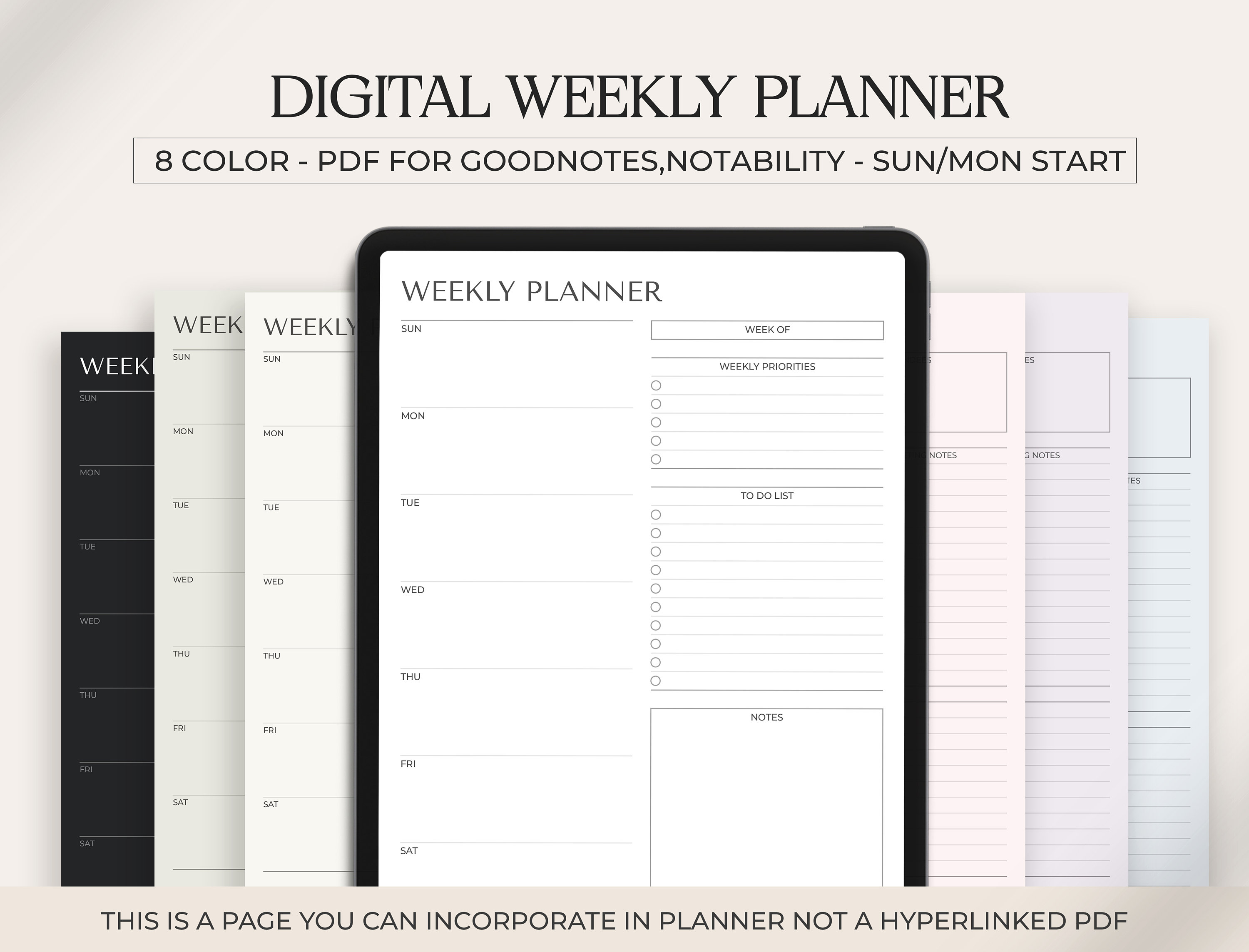 Minimal Digital Weekly Planner Template: Goodnotes, Notability (PDF) - Etsy