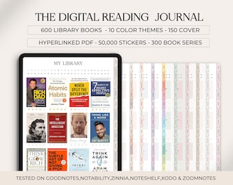 Journal de lecture numérique, carnet de lecture, suivi de livre, critique de livre, étagère numérique, agenda de suivi de lecture de livre pour iPad, journal Goodnotes
