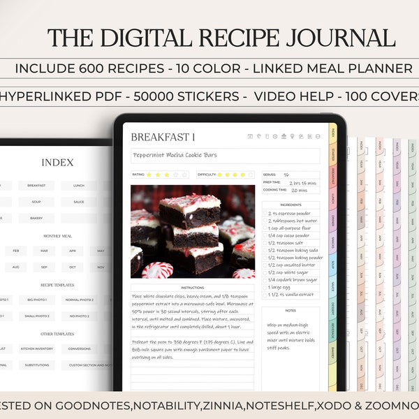 Livre de recettes numérique pour Goodnotes, Notability, planificateur de repas numérique, journal de recettes numérique, planificateur de recettes de livre de cuisine numérique, planificateur iPad