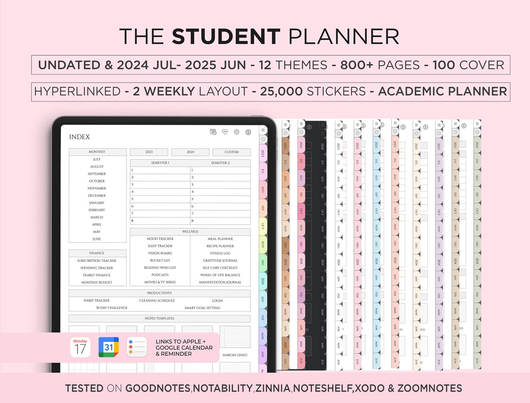 2024 2025 Student Digital Planner Goodnotes, Academic Planner, College ...