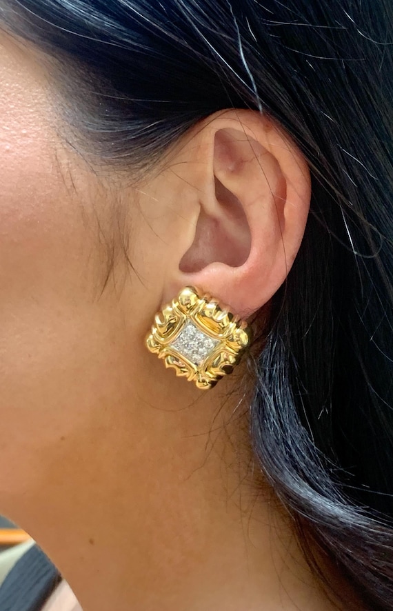 Diamond Platinum and Gold Earclips, Circa 1970s - image 4