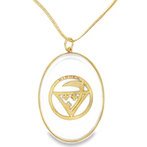 Colgante de oro amarillo de 18 quilates con el signo zodiacal "Piscis" y cuarzo cristal.