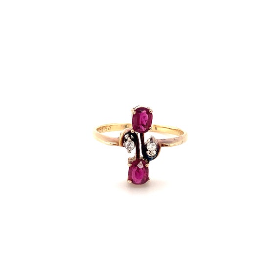 Victorian Ruby and Diamond Ring in 14K Yellow Gold - image 1