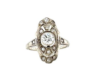 Edwardian 14k White Gold Diamond Filigree Ring