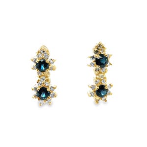 14k Yellow Gold Sapphire and Diamond Dangling Earrings