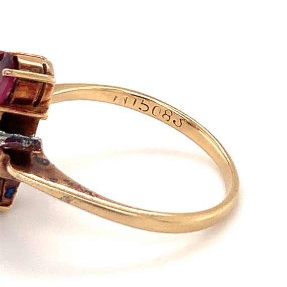 Victorian Ruby and Diamond Ring in 14K Yellow Gold - image 3