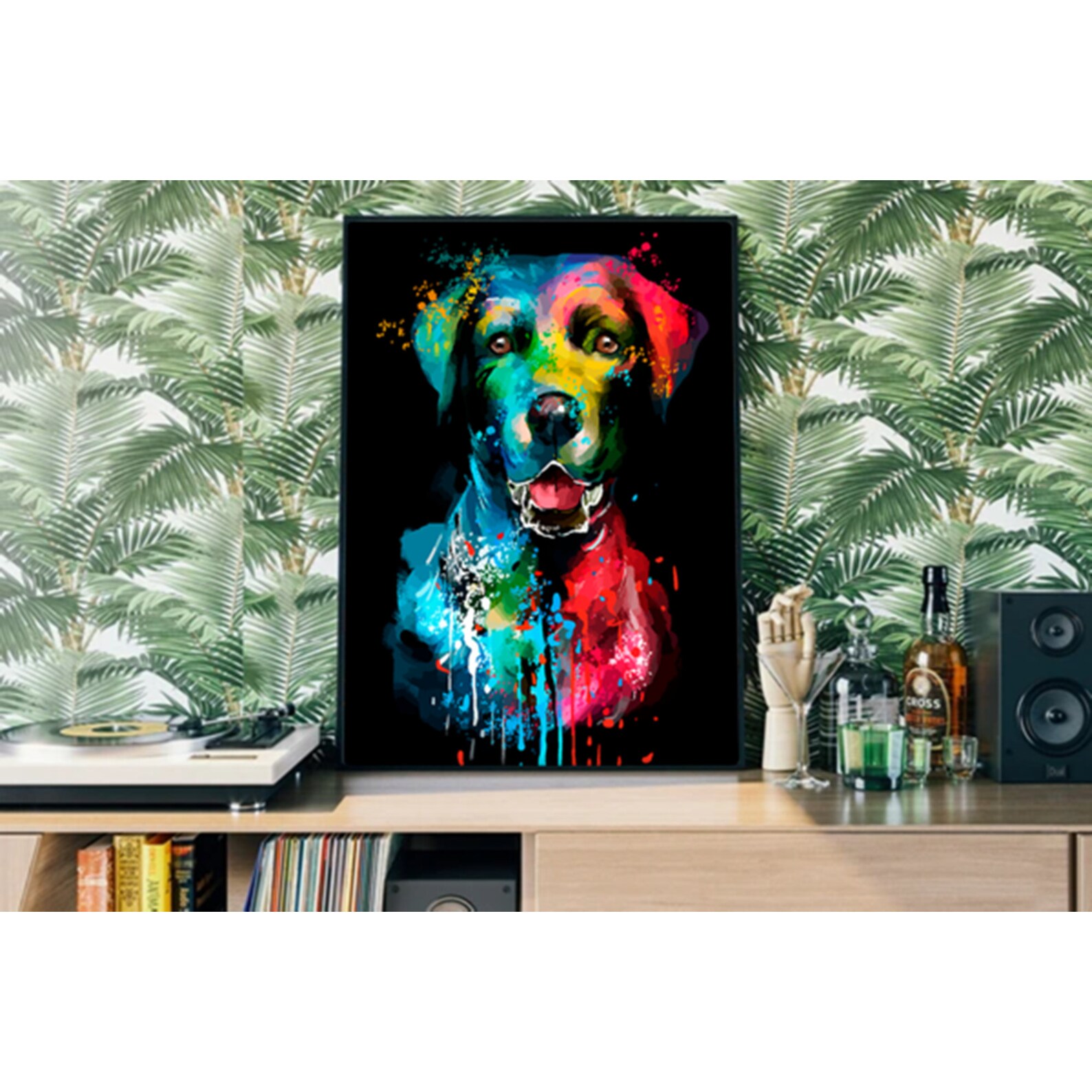 Colorful Dog Painting Cute Dog Portrait Wall Art Funny Dog | Etsy