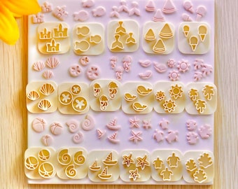 2026 MICRO Summer Beach Stud Cluster Stamp Cutters (17 Stamps) | MICRO Summer Beach Stud Polymer Clay Cutters