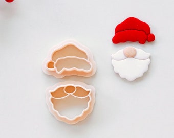 Cortador de arcilla polimérica con forma de gorro y barba de Papá Noel (2 piezas)/ Cortador de arcilla para pendientes navideños 2024/ Cortadores de pendientes navideños de invierno