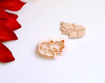 Emporte-pièce en forme de renard endormi | Coupe-boucles d'oreilles Fox Clay (gaufrage) | Coupeur d'argile d'Halloween | Coupe-boucles d'oreilles automne (automne)