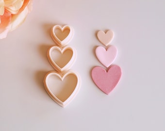 Valentijnsdag 3 bungelharten polymeerklei oorbelvormpjes (3-delige set) | Valentijnsdagoorbel | Vorm Valentijnssteker