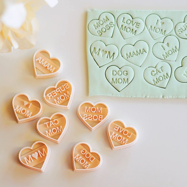 Mother's Day Conversation Heart Polymer Clay Earring Cutter and Stamps | Heart Cutters | Cute Heart Cutter Set