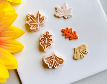 Fall Leaves Clay Cutter Set (3 Cutters) | Embossed Clay Cutters | Halloween Autumn Cutter Set Spooky Ghost Pumpkin Leaves Cutter Bundle