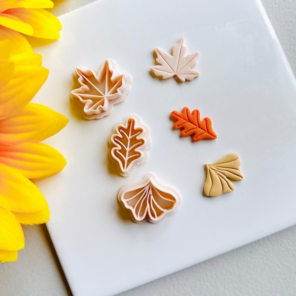 Fall Leaves Clay Cutter Set (3 Cutters) | Embossed Clay Cutters | Halloween Autumn Cutter Set Spooky Ghost Pumpkin Leaves Cutter Bundle