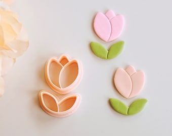 Spring Tulip Flower Floral Clay Cutters (2 Piece Set) | Spring Daisy Peony Poppy Lily Cherry Blossom Clay Cutter | Embossing Cutter