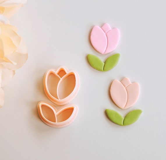 Spring Tulip Flower Floral Clay Cutters (2 Piece Set) | Spring Daisy Peony Poppy Lily Cherry Blossom Clay Cutter | Embossing Cutter