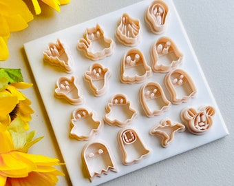 Fall Ghost Clay Cutter Collection (16 Cutters) | Embossed Clay Cutters | Halloween Autumn Earring Cutter Set Spooky Ghost Cutter Bundle