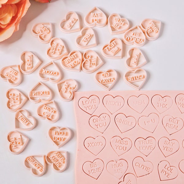 CAPITAL LETTERS - Valentine's Day Conversation Heart Polymer Clay Earring Cutter and Stamps | Heart Cutters | Cute Heart Cutter Set